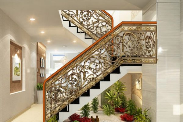 Mẫu cầu thang lan can bằng hoa tây thể hiện sự sáng tạo